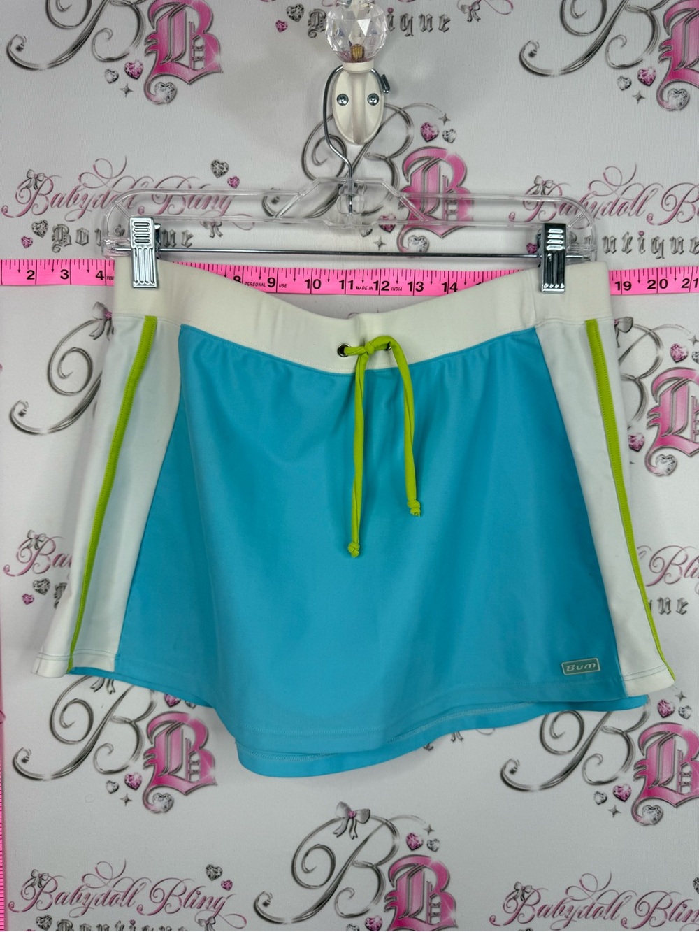 BUM skirt mini y2k Athletic Turquoise Skater Swim Skirt Aqua  Lime Drawstring